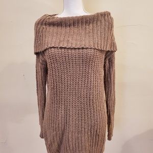 Akira Red Label Khaki Grey Cowl Neck Knit Sweater